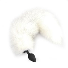 Силиконовая анальная пробка с хвостом из натурального меха Art of Sex size M White fox фото и описание
