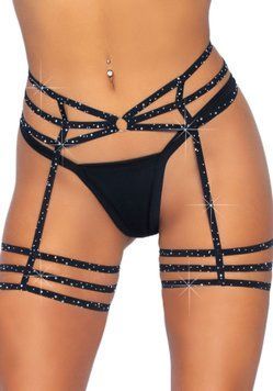 (SALE) Leg Avenue Rhinestone garter strapps OS Black фото і опис
