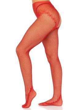Стрип-колготки Leg Avenue Crotchless Net Tights with Heart Backseam, One Size, красные, с доступом фото и описание