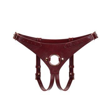 Кожаные трусы для страпона Liebe Seele Wine Red Strap on Harness, универсальный размер фото и описание