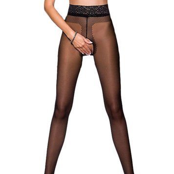 Эротические колготки Passion TIOPEN 001 3/4 (20 den), nero, с вырезом и кружевом на поясе фото и описание