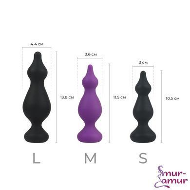 Анальная пробка Adrien Lastic Amuse Mini Black (S) с двумя переходами, макс. диаметр 3см