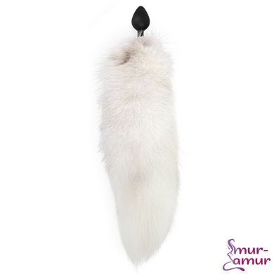 Силиконовая анальная пробка с хвостом из натурального меха Art of Sex size M White fox