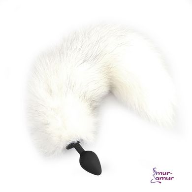 Силиконовая анальная пробка с хвостом из натурального меха Art of Sex size M White fox фото и описание