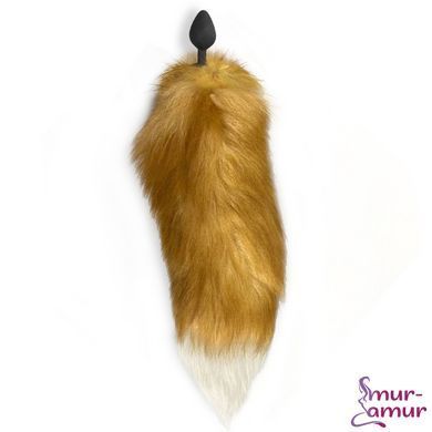 Силіконова анальна пробка з хвостом із натурального хутра Art of Sex size M Red fox