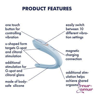 Вибратор для пар Satisfyer Double Classic Light Blue с одним моторчиком фото и описание