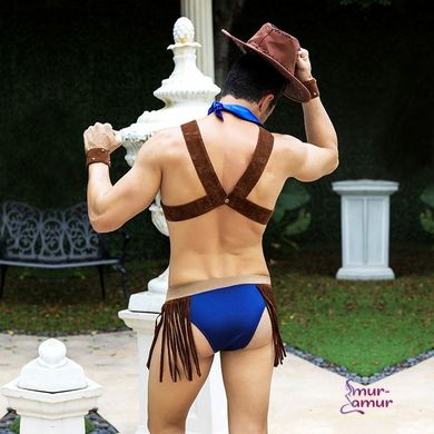 Чоловічий еротичний костюм ковбоя "Влучний Вебстер" S/M: хустка, портупея, труси, манжети, капелюх фото і опис