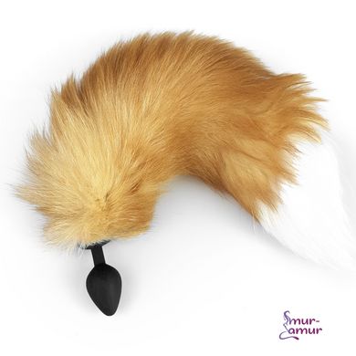 Силіконова анальна пробка з хвостом із натурального хутра Art of Sex size M Red fox фото і опис