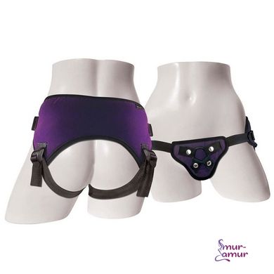 Трусы для страпона Sportsheets - Lush Strap On Purple, широкий бархатистый пояс, очень комфортные фото и описание