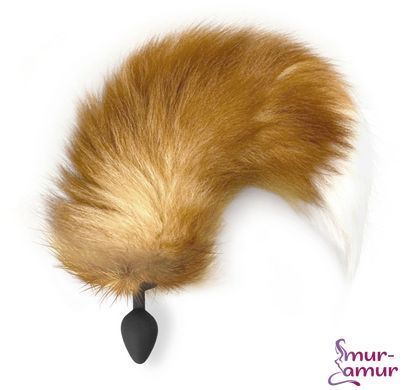 Силіконова анальна пробка з хвостом із натурального хутра Art of Sex size M Red fox