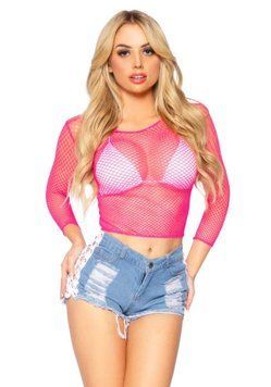 Сетчатый топ Leg Avenue Long Sleeves T-Shirts Neon Pink, One Size фото и описание