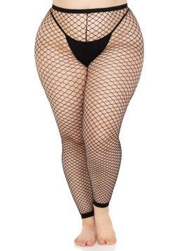 Колготки без стопы Leg Avenue Industrial Net footless tights, 1X/2X, черные, в сетку фото и описание