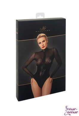 Боди Noir Handmade F321 Edge, L, низ под латекс, верх сетка, молния на все тело, декор кольца фото и описание