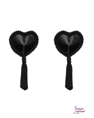 Эротические наклейки на соски с кисточками Obsessive Tassel nipple covers black, черные фото и описание