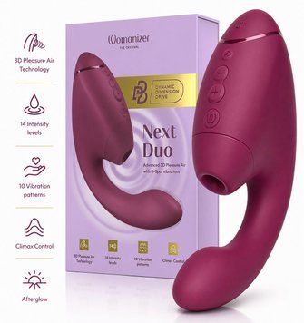 Подвійний вакуумний кліторальний стимулятор з вібрацією Womanizer Next Duo - Dusky Pink фото і опис