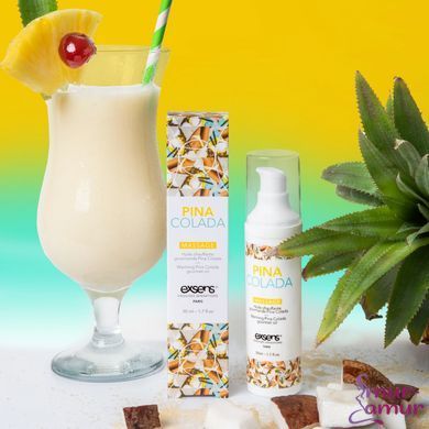 Массажное масло EXSENS Pina Colada 50мл разогревающее, без сахара, без парабенов, съедобное фото и описание