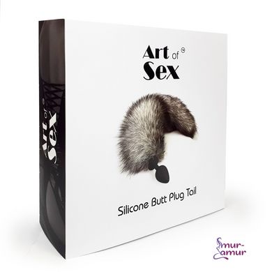 Силіконова анальна пробка з хвостом із натурального хутра Art of Sex size M Artctic fox фото і опис