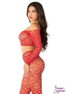 Комплект топ и леггинсы Leg Avenue Off The Shoulder, One Size, Red, длинный рукав фото и описание