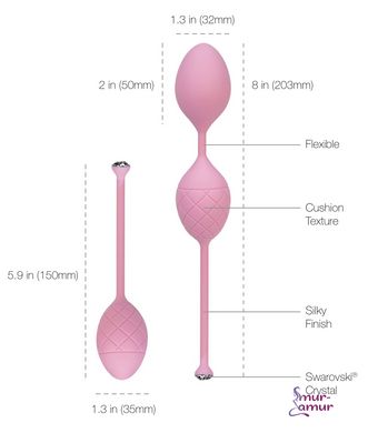 Роскошные вагинальные шарики PILLOW TALK - Frisky Pink с кристаллом, диаметр 3,2см, вес 49-75гр фото и описание