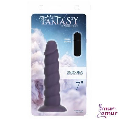 Фалоімітатор Fantasy by Addiction Unicorn Dildo 7&rdquo; Purple, віброкуля в подарунок