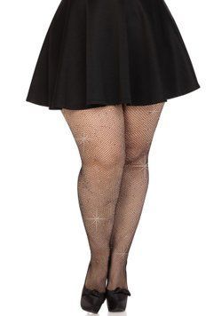 Колготки Leg Avenue Rhinestone micro net tights Plus size Black, дрібна сітка, стрази фото і опис