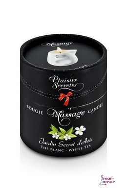 Масажна свічка Plaisirs Secrets White Tea (80 мл) подарункова упаковка, керамічний посуд фото і опис