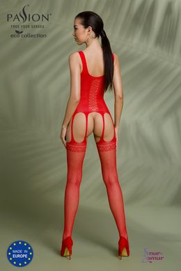 Бодистокинг Passion ECO BS007 red, с доступом, силуэтный рисунок, имитация подвязок фото и описание