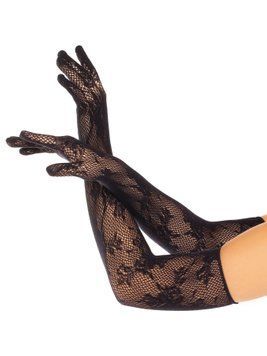 Перчатки Leg Avenue Lace Opera Length Gloves, One Size, черные, выше локтя, сетка с цветочным узором фото и описание