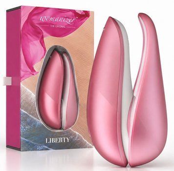 Вакуумний кліторальний стимулятор Womanizer Liberty Pink, магнітна кришка, 2 насадки фото і опис