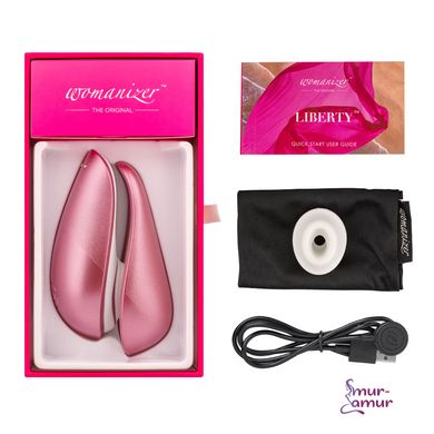 Вакуумный клиторальный стимулятор Womanizer Liberty Pink, магнитная крышка, 2 насадки фото и описание