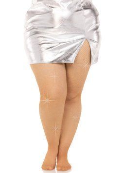 Колготки Leg Avenue Rhinestone micro net tights Plus size Caramel, дрібна сітка, стрази фото і опис