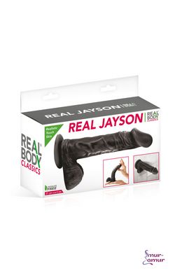 Фалоімітатор на присосці Real Body — Real Jayson Black, TPE, діаметр 4 см фото і опис