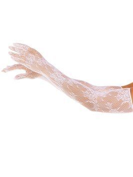 Перчатки Leg Avenue Lace Opera Length Gloves, One Size, белые, выше локтя, сетка с цветочным узором фото и описание