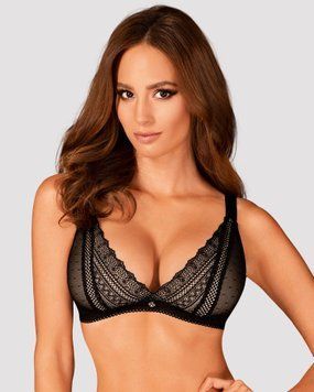 Кружевной бюстгальтер с треугольной чашкой Obsessive Estiqua bra M/L, черный, широкие лямки фото и описание