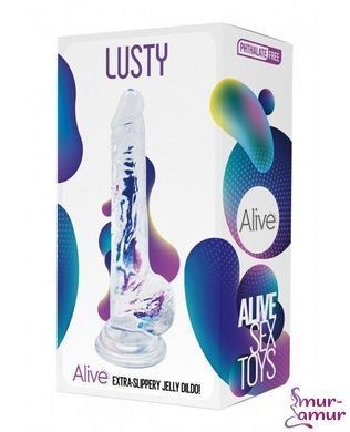 Прозрачный фаллоимитатор Alive Jelly Dildo Lusty, ТПЕ, присоска, диаметр 3,2см, длина 18см