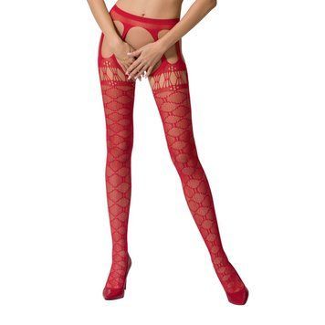 Эротические колготки-бодистокинги Passion S025 One Size, Red, имитация ажурных чулочков с пояском фото и описание