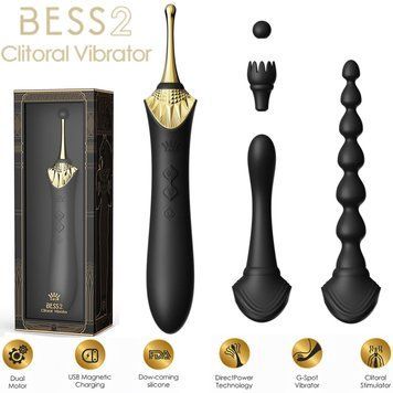 Мультифункціональний вібратор Zalo &mdash; Bess 2 Obsidian Black, 4 насадки, підігрів