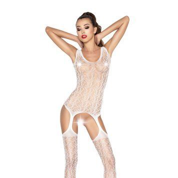 Бодістокінг Passion BS043 white, комбінезон, імітація панчох фото і опис