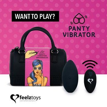 Вібратор в трусики FeelzToys Panty Vibrator Black з пультом ДК, 6 режимів роботи, сумочка-чохол фото і опис