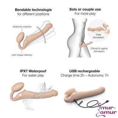 Безремінний страпон з вібрацією Strap-On-Me Vibrating Flesh M, діаметр 3,3см, пульт ДК, регульований фото і опис