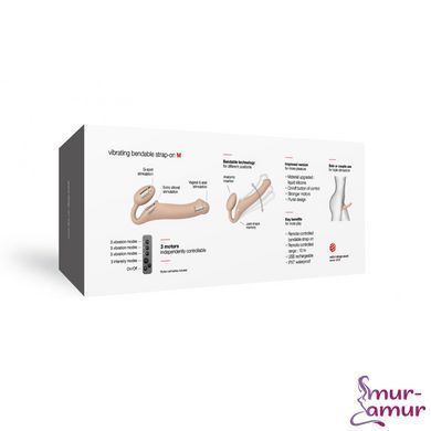 Безремінний страпон з вібрацією Strap-On-Me Vibrating Flesh M, діаметр 3,3см, пульт ДК, регульований фото і опис