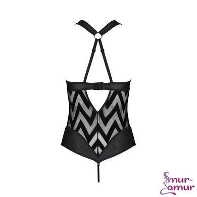 Сетчатый боди с халтером и ритмичным рисунком Passion Hima Body S/M, black фото и описание