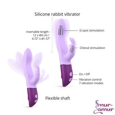 Вибратор-кролик Love To Love Hello Rabbit Violet с гибким стволом и стимуляцией точки G, 2 мотора фото и описание