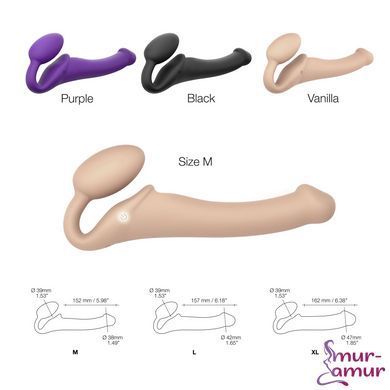 Безремінний страпон з вібрацією Strap-On-Me Vibrating Flesh M, діаметр 3,3см, пульт ДК, регульований фото і опис