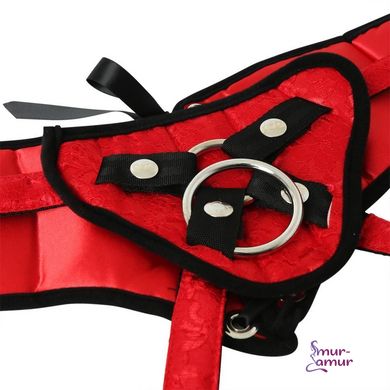 Трусы для страпона Sportsheets - SizePlus Red Lace Satin Corsette, с корсетной утяжкой, ульракомфорт фото и описание