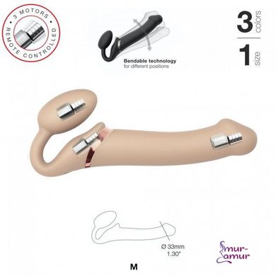 Безремневой страпон с вибрацией Strap-On-Me Vibrating Flesh M, диаметр 3,3см, пульт ДУ, регулируемый фото і опис