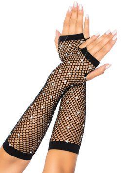 Митенки Leg Avenue Rhinestone Fishnet Arm Warmers Black фото и описание