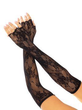 Митенки Leg Avenue Lace Opera Length Fingerless Gloves, черные, ажурные, длина выше локтя фото и описание