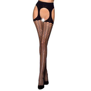Еротичні колготки Passion TIOPEN 004 1/2 (fishnet 40 den), nero, імітація панчох і пояса фото і опис
