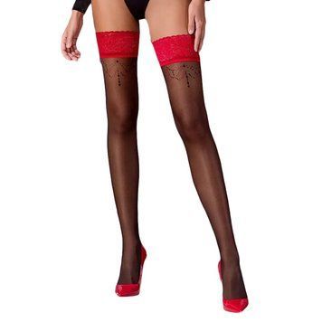 Чулки Passion ST120 5 black-red, на ажурной силиконовой резинке, изысканный декор и люрекс фото и описание